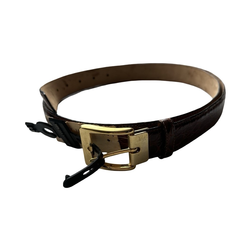 Saks Fifth Avenue Caiman Crocodile Brass Buckle Mens Belt Brown Size 44 NEW